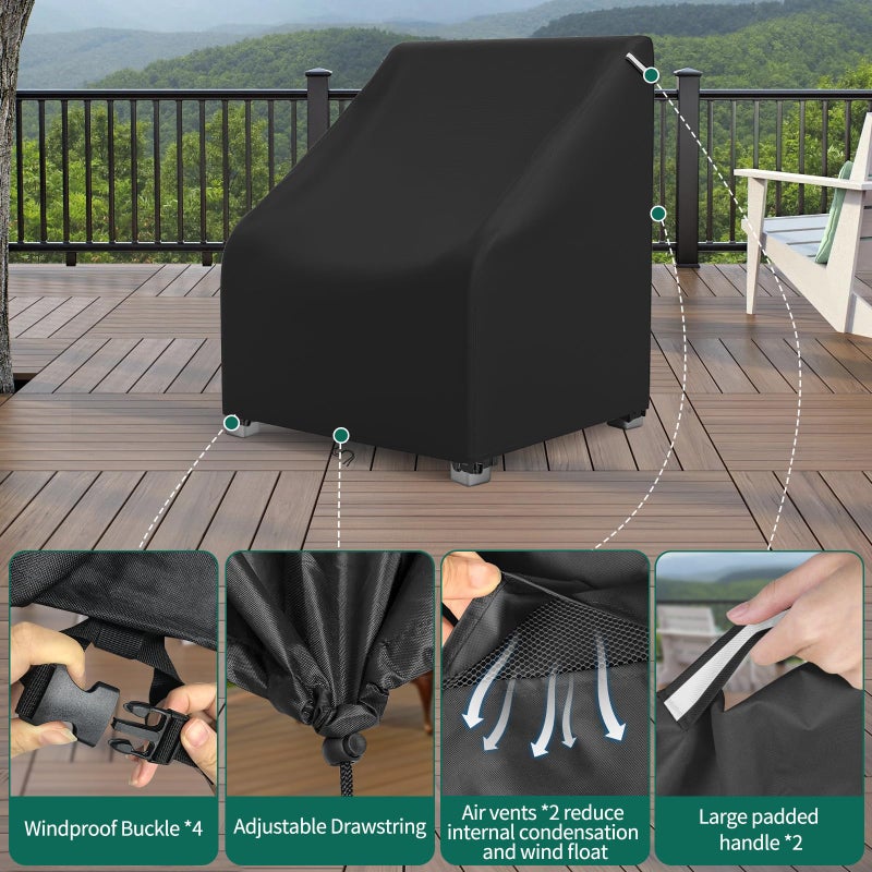 AKEfit Patio Chair Covers for Outdoor Furniture Waterproof 2 Pack,Heavy Duty Outdoor Chair Covers Waterproof for Lawn Lounge Seat, Wicker, Adirondack&Rocking Chairs,Black-32Wx37Dx36H inches - Image 3